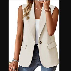 Women's Sleeveless Blazer Beige Medium